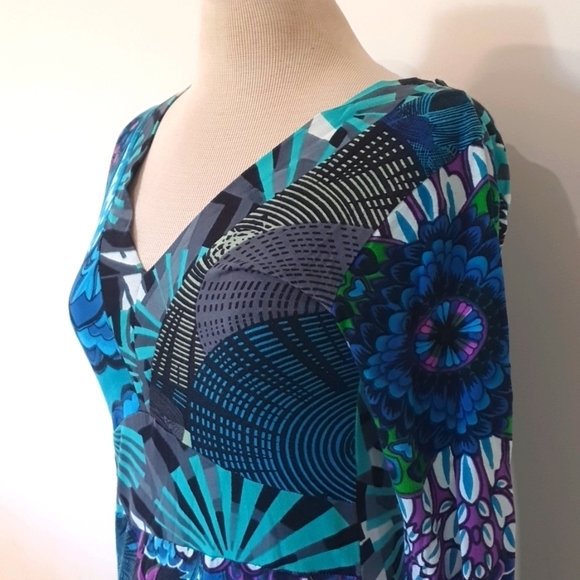 Aller Simplement Size S (approx 12) Blue Long Sleeve Stretch Dress 100% … - Picture 4 of 8